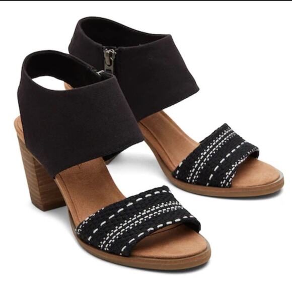 Black and White Boho Bohemian Neutral Heels - Picture 1 of 9